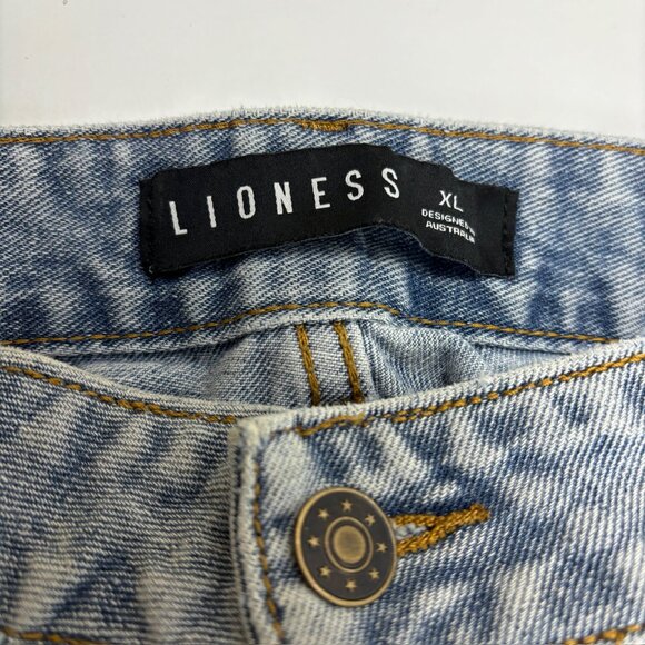 Lioness Double Waist Relaxed Straight Raw Hem Women's size XL Blue Denim Jeans - Picture 3 of 5